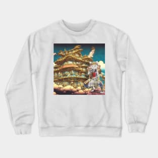 Steampunk Samurai Cat in Steampunk Japanese Royal Palace Crewneck Sweatshirt